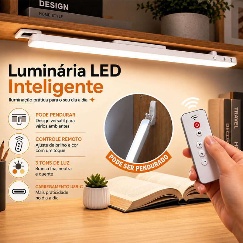 Sem fio luminária led 3 Temperaturas de Cor com Controle Remoto Base Magnética Recarregável luminária inteligente led