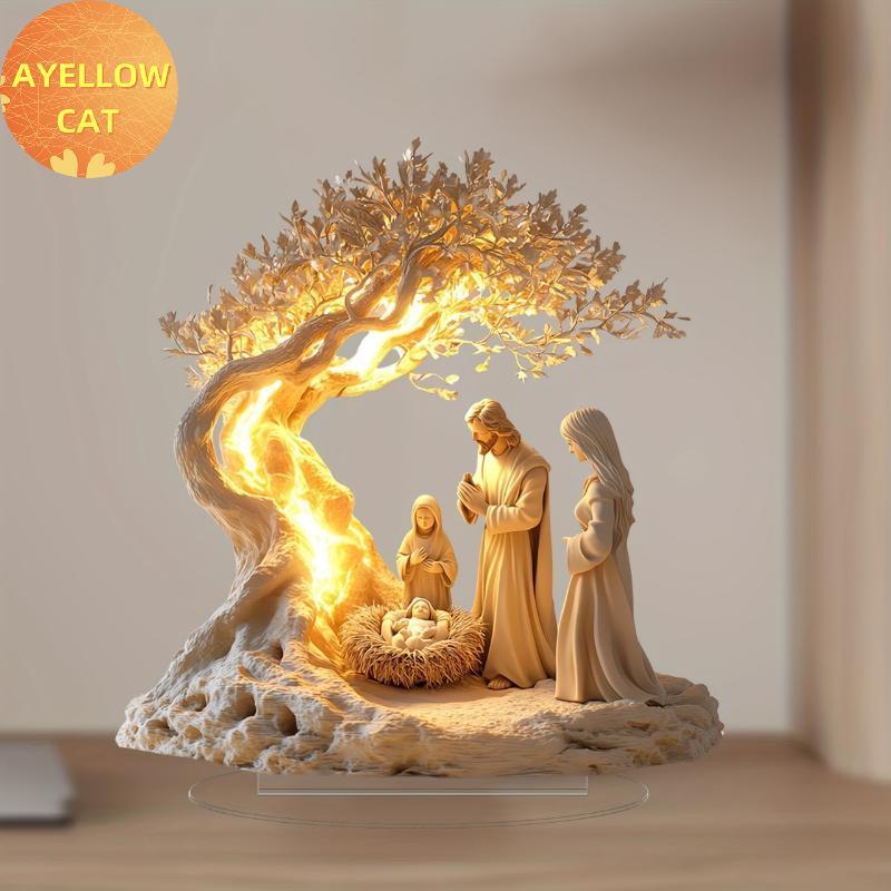 AYellowcat 2D Acrílico Plano Presépio Ornamento Decoração De Mesa De Natal BR