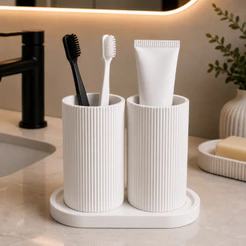 Kit Porta Escovas de Dente Duplo | Organizador de Bancada para Banheiro