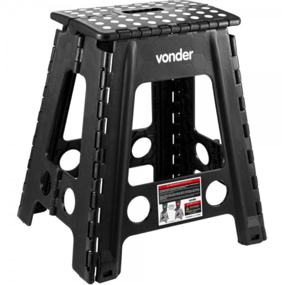 Banqueta plástica dobrável altura 450 mm preta - Vonder