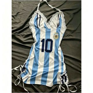 Listrado Azul Branco No. 10 camisas de futebol, saia suspensa para líderes de torcida, saia quadril de renda