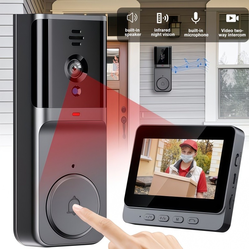 Interfone vídeo sem fio M16S, campainha inteligente com tela 4.3", visão noturna, bidirecional, sem necessidade de Wi-Fi