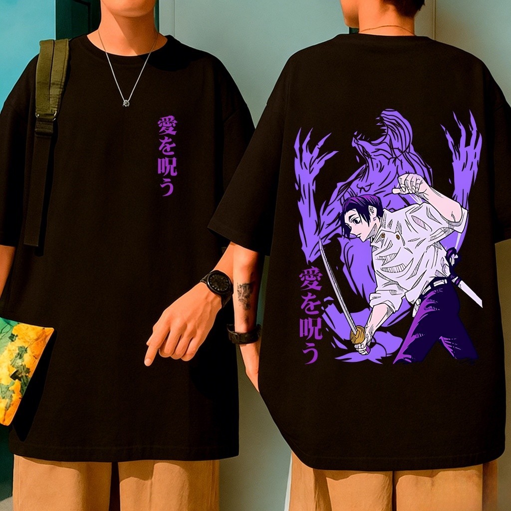[Camiseta Vintage Masculina Algodão]HYP Camiseta Oversized Anime Estampada Yuta Jujutsu Kaisen Unissex 100% Algodão Feit