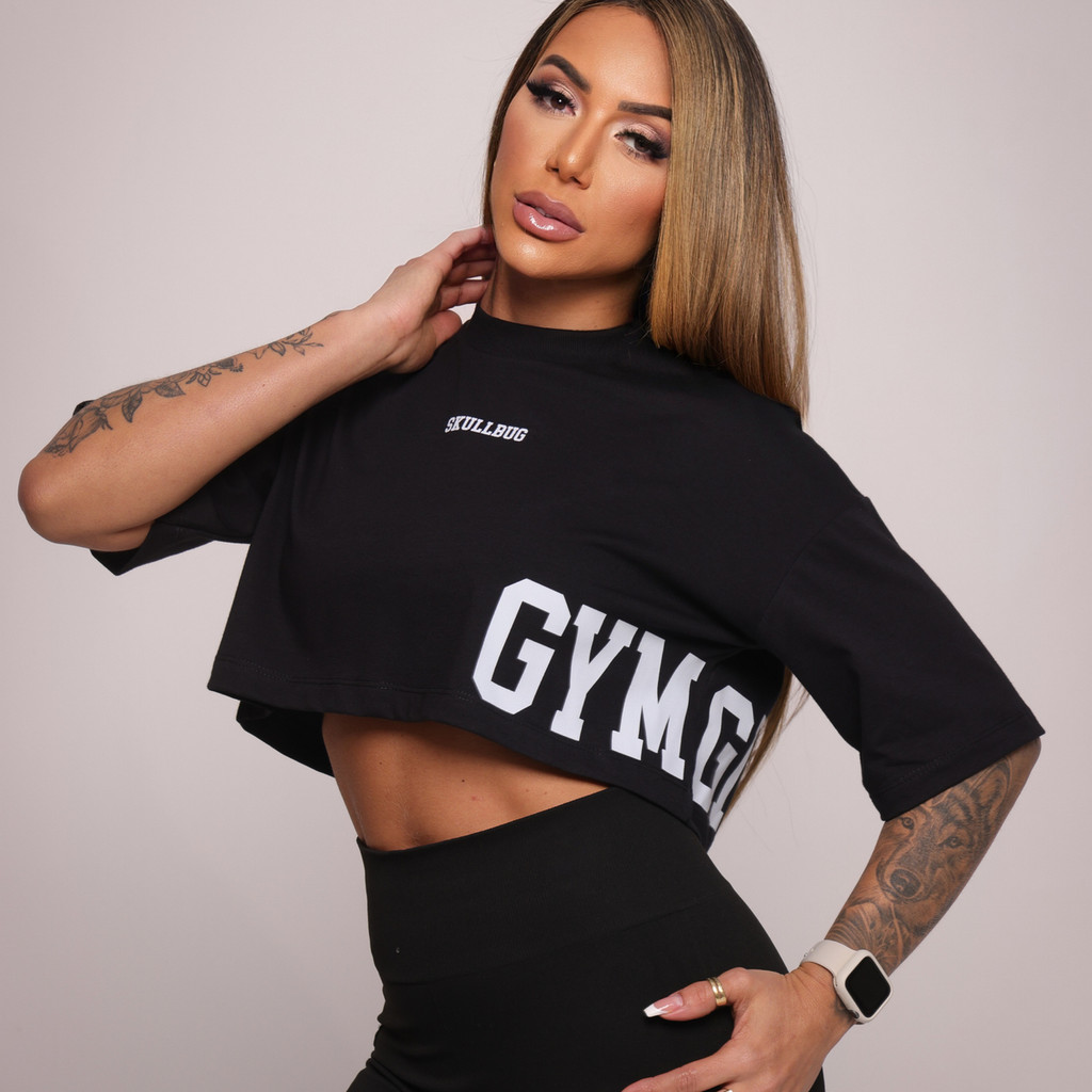 Cropped Blusa camiseta Feminino Oversized 100% Algodão penteado GYM GIRL fitness Academia e Casual