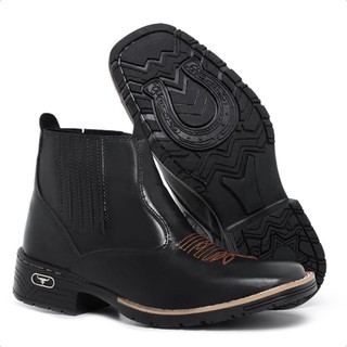 Bota Texana Masculina Botina Boiadeiro Couro Eco Premium Bordado Rosa Country Festa Sertaneja