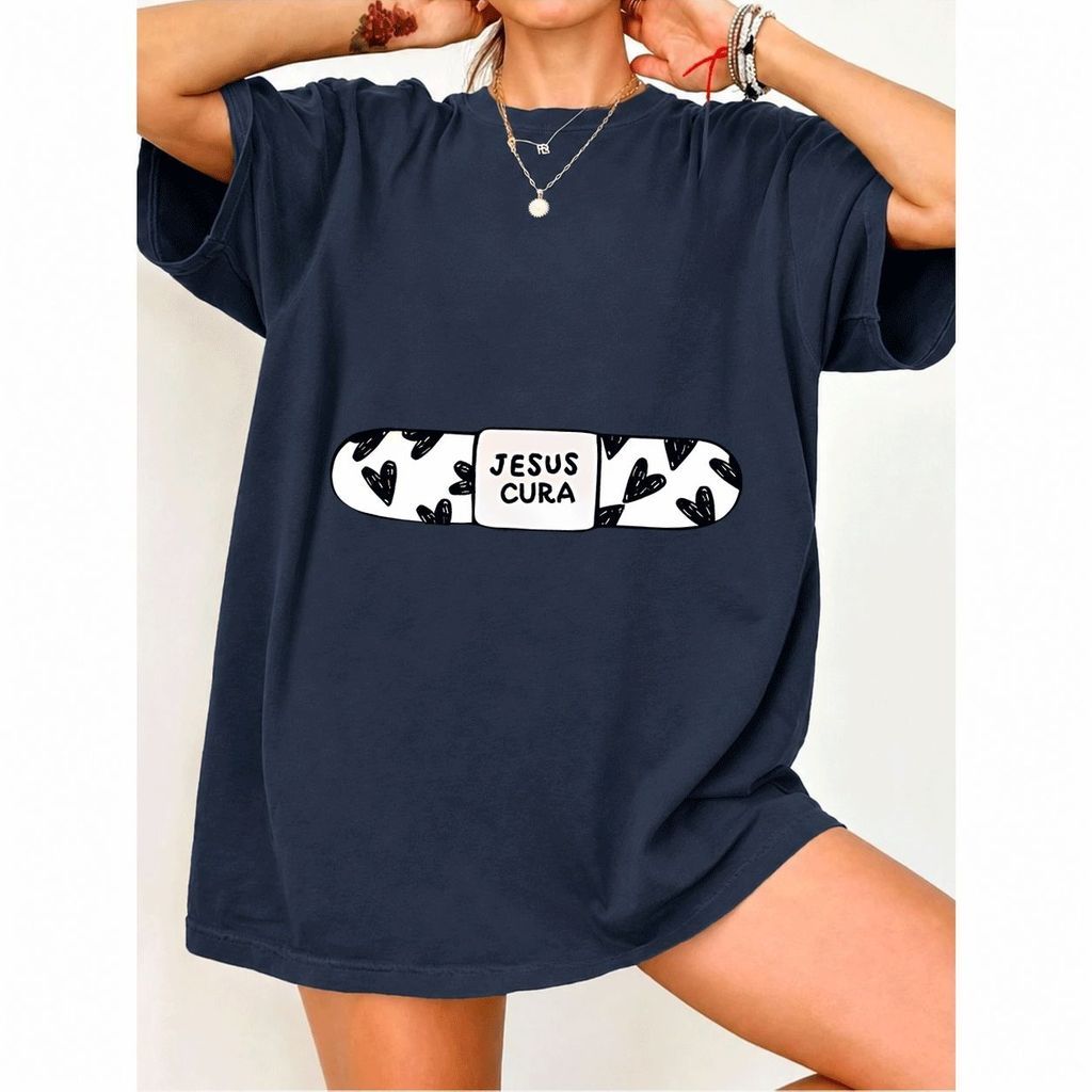 [Camiseta Premium em Algodão Puro]MIA Camiseta Feminina Oversized Streetwear, Estampa Jesus Cura, Em Algodão 100%, Estil