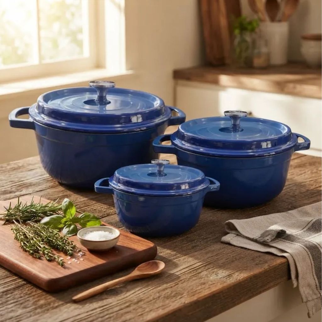 Jogo de Panelas Ferro 3un Azul Estilo Le Creuset  
