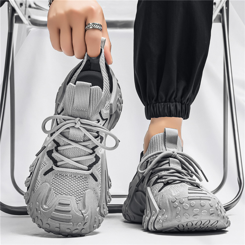 Sapatos masculinos outono respirável voando tecido malha esportes lazer trabalho trabalho aumentado canteiro de obras pr