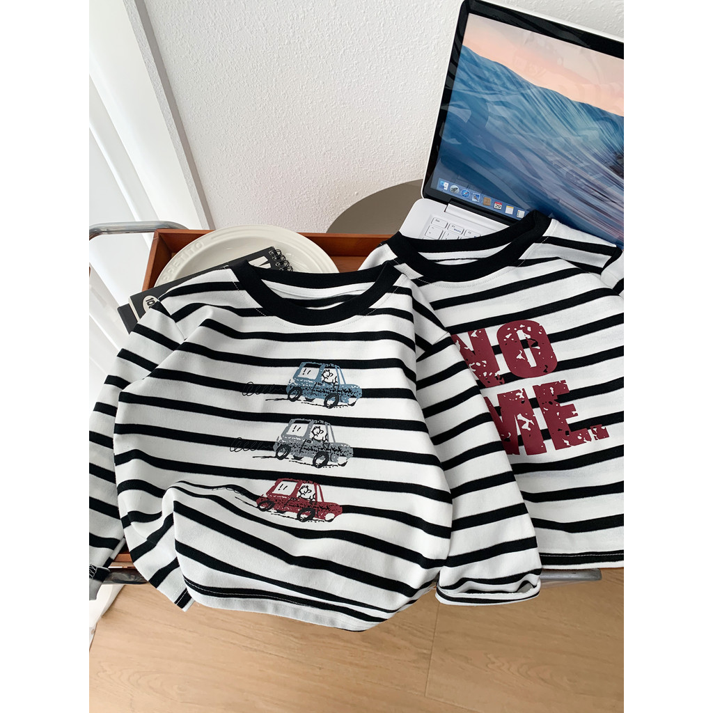 Meninos listrado manga comprida camiseta crianças Casual all-match Base camisa moda menino primavera outono estilo fino 