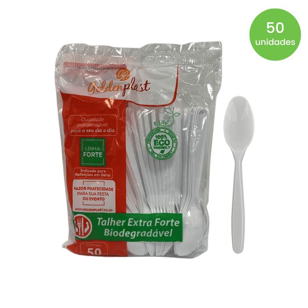 Colher para Refeição 17,5cm Branca Reforçada Biodegradável Goldenplast  com 50 unidades