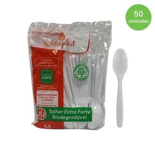 Colher para Refeição 17,5cm Branca Reforçada Biodegradável Goldenplast  com 50 unidades