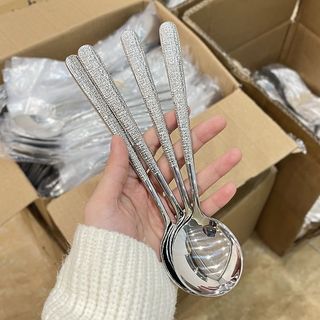 Colher de aço inoxidável de com padrão de martelo e efeito de gelo, colher de cabeça redonda para refeiçõ