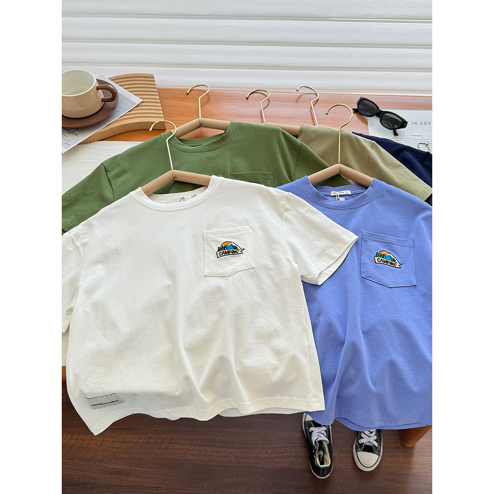Meninos verão solto versão coreana camiseta de manga curta 2026 novo estilo crianças moda moda meia manga meninos verão 
