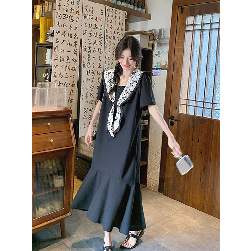 Tamanho Extra grande 150kg gordura mm estilo coreano luz estilo maduro Fishtail costura longo camiseta vestido feminino 