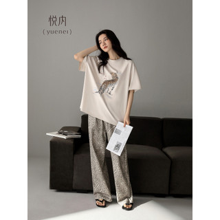 Yue pijamas internos femininos verão puro algodão calças de manga curta novo estilo Loungewear moda Casual selvagem leop