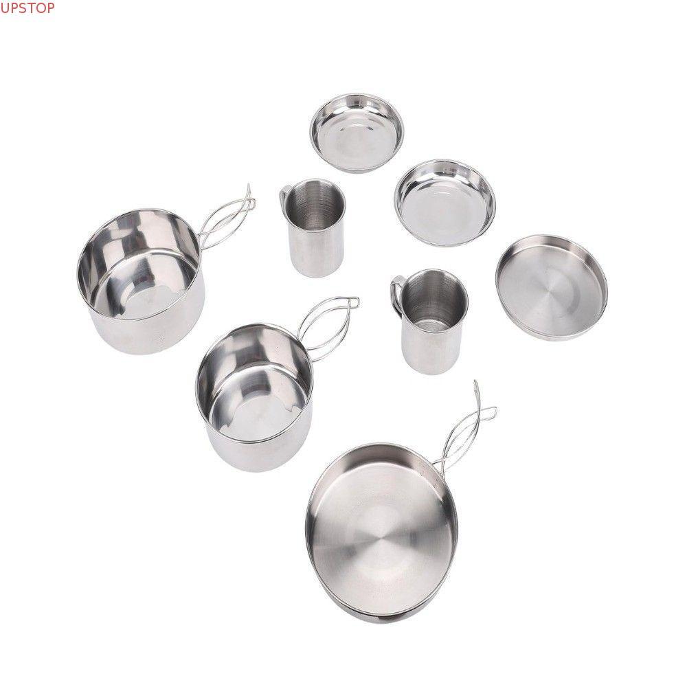 Conjunto De Panelas De 8 Peças , Kit De Bagunça De Acampamento Empilhável De Aço Inoxidável , Piquenique De Panela De Mo