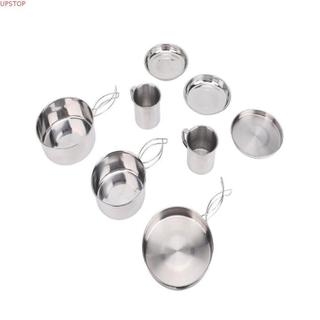 Conjunto De Panelas De 8 Peças , Kit De Bagunça De Acampamento Empilhável De Aço Inoxidável , Piquenique De Panela De Mo