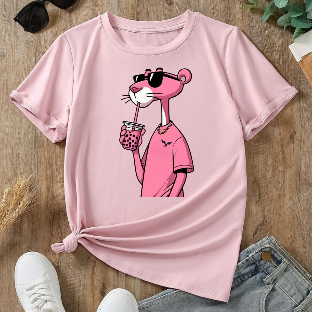 CAMISETA CAMISA BLUSA TSHIRT ESTAMPADA PANTERA COR DE ROSA DESENHO ANTIGO ESTILOSA  MODA FEMININA