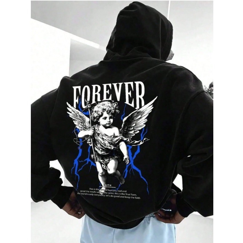 Moletom Canguru Adulto Unissex Streetwear Estampado Forever Angel Flanelado