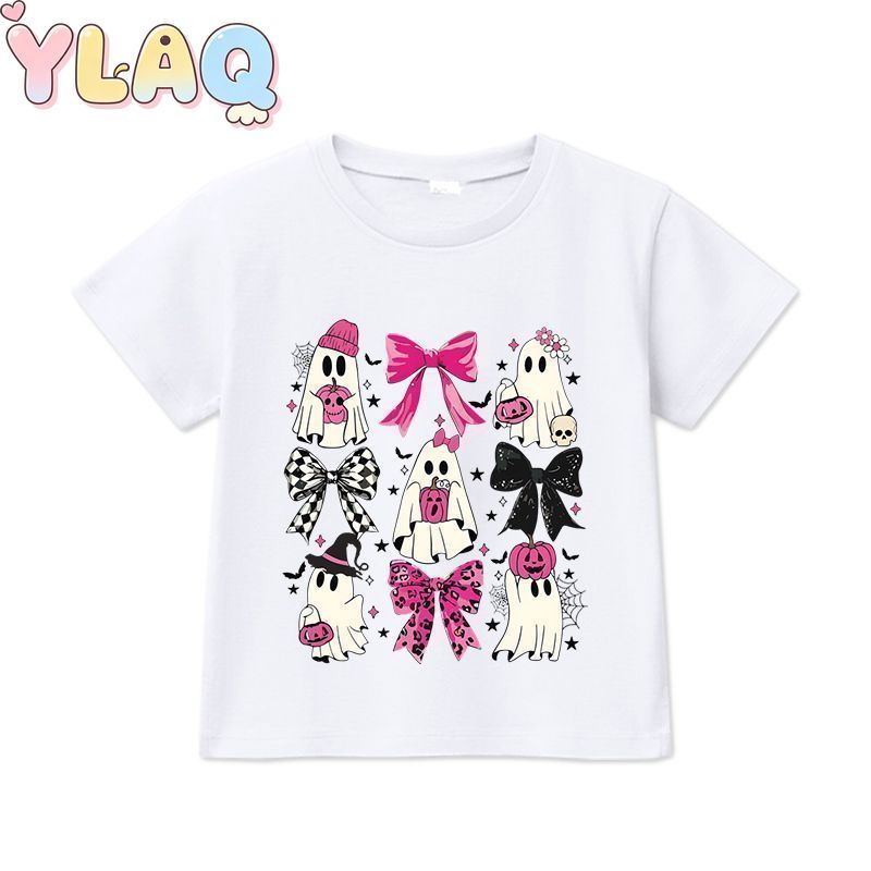 Bonito Arco Fantasma Halloween Impressão Crianças Camiseta Unissex Meninos Meninas Manga Curta Tripulação Pescoço Topo