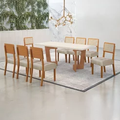 Conjunto Sala de Jantar Mesa 180cm com 8 Cadeiras Liz Bege/Cinamomo/Off White Cinamomo/Off White/Bege
