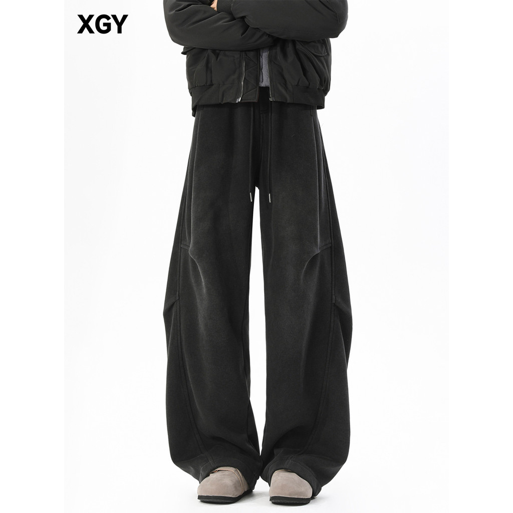 Calça de moletom plissada lavada pesada masculina, calça de rua com Design de contorno, calça Machete com aparência mais