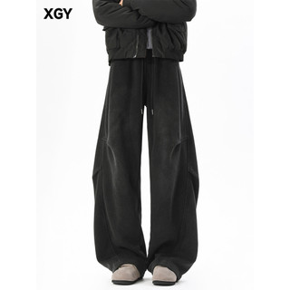 Calça de moletom plissada lavada pesada masculina, calça de rua com Design de contorno, calça Machete com aparência mais