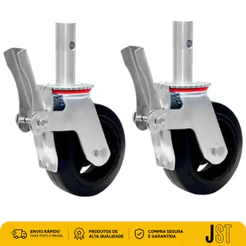 Kit Com 2 Rodízios Giratórios Para Andaime 6x2 Com Freio JST Espiga Maciça