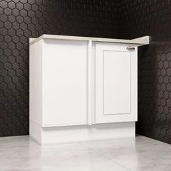 Balcão Canto Reto com Tampo 1 Porta Emily Espresso Móveis Branco/HP/Calcare Branco HP/Calcare