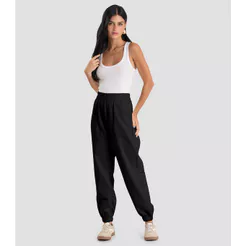 Calça Jogger Feminina em Moletom Penteado Dianna Preto
