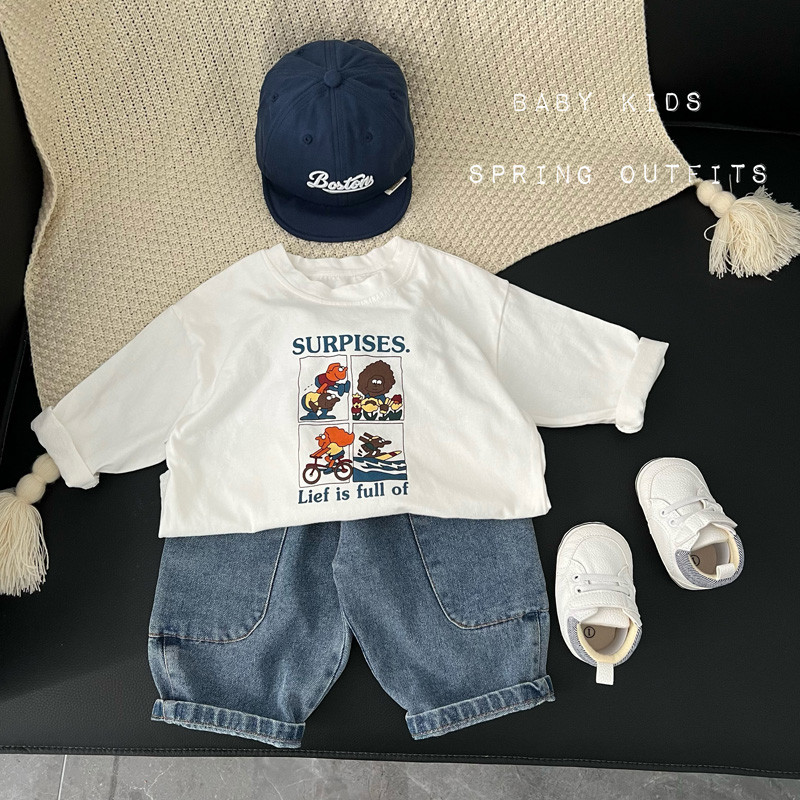 Bebê menino primavera manga comprida pulôver camiseta infantil crianças versão coreana solta estilo ocidental dos desenh