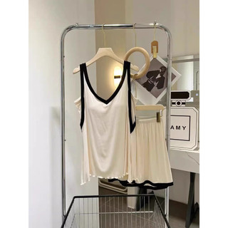 Sling pijamas feminino verão Modal fita de gelo almofada no peito solto fino sem mangas Shorts legal Homewear terno