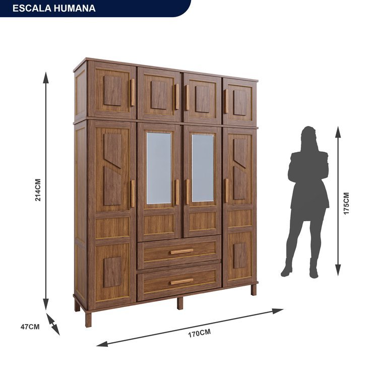 Guarda-Roupa Solteiro com Espelho 8 Portas 2 Gavetas Rio Branco Marrom/Ypê Ypê · foto 2
