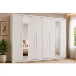 Guarda Roupa Casal 8 Portas (2 c/ Espelho) e 4 Gavetas c/ Pés Master New 8.4 Branco - Santos Andirá