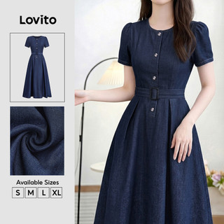 Lovito Vestido Casual com Zíper Primavera/verão Azul para mulheres LK6LD108