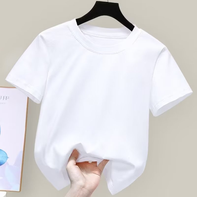 2025 verão fino puro algodão crianças branco puro manga curta camiseta meninos meninas All-Match respirável confortável 