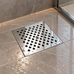 Ralo Quadrado Gota 10x10cm em Metal Cromado Banheiro Luxo
