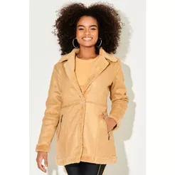 Sobretudo Feminino Suede Planet Girls Bege Médio
