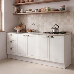 Cozinha Compacta Modulada 100% MDF 2 Balcões e 1 Tampo com Furo para Cooktop Branca/Calcare Emily Branco HP/Calcare