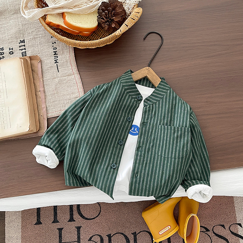 Meninos camisa listrada primavera outono novo estilo crianças estilo ocidental gola alta camisa de manga comprida bebê p