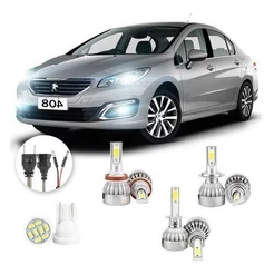Lâmpadas Ultra Led Peugeot 408 20000lm Alto Baixo e Milha + Pingo Led
