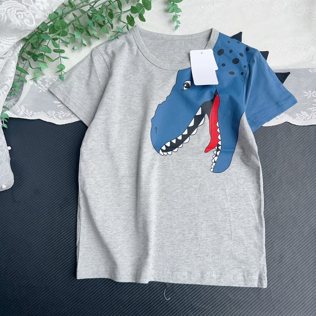 Camiseta de manga curta de algodão puro para meninos médio pequeno crianças dinossauro impressão meia manga topo meninos