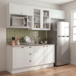 Cozinha Compacta Modulada 100% MDF 6 Peças com Nichos e Balcão sem Tampo Branca/Calcare Emily Branco HP/Calcare