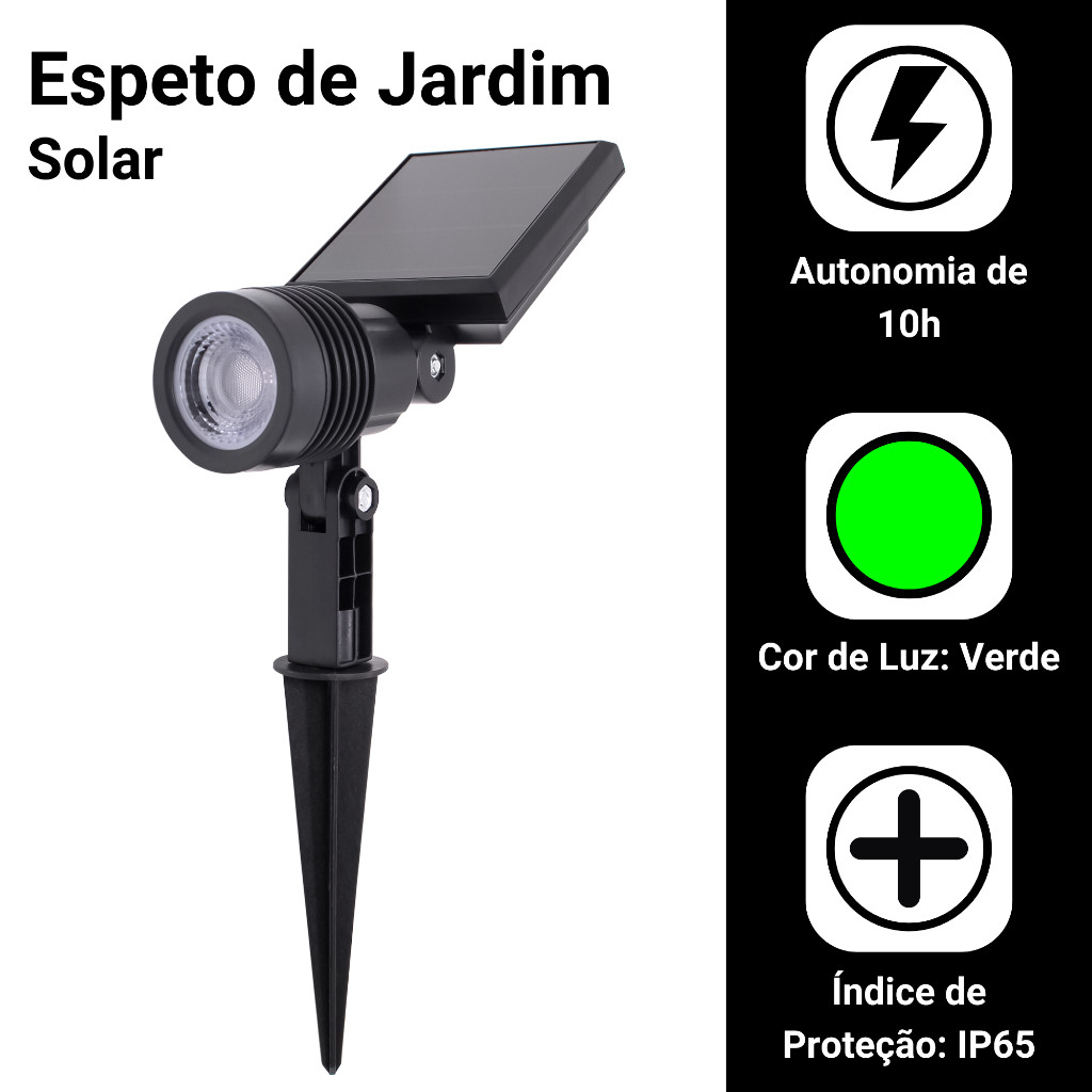 Luminárias Espeto Jardim Energia Solar Spot Super Led com IP65 Luz forte Linda Decoração Casa Jardim Cor Verde