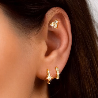 3 pares de brincos femininos da moda em prata 925, incrustados com zircônia de alta qualidade e banhados a ouro 18K