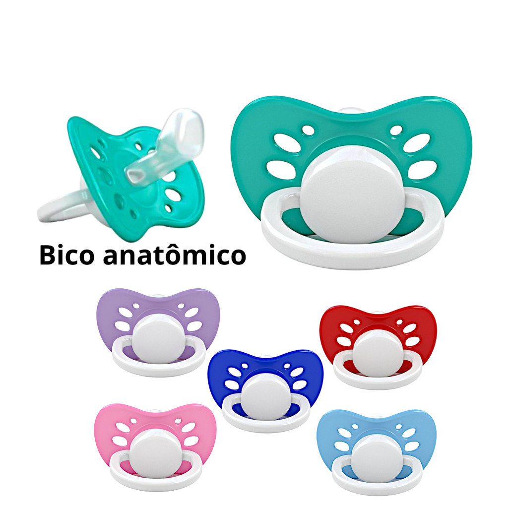Kit 6 Chupeta Bico Ortodôntico Anatômico de Silicone Premium +6 Chupetas Ventilada Menino Menina Cores Sortidas Promoção