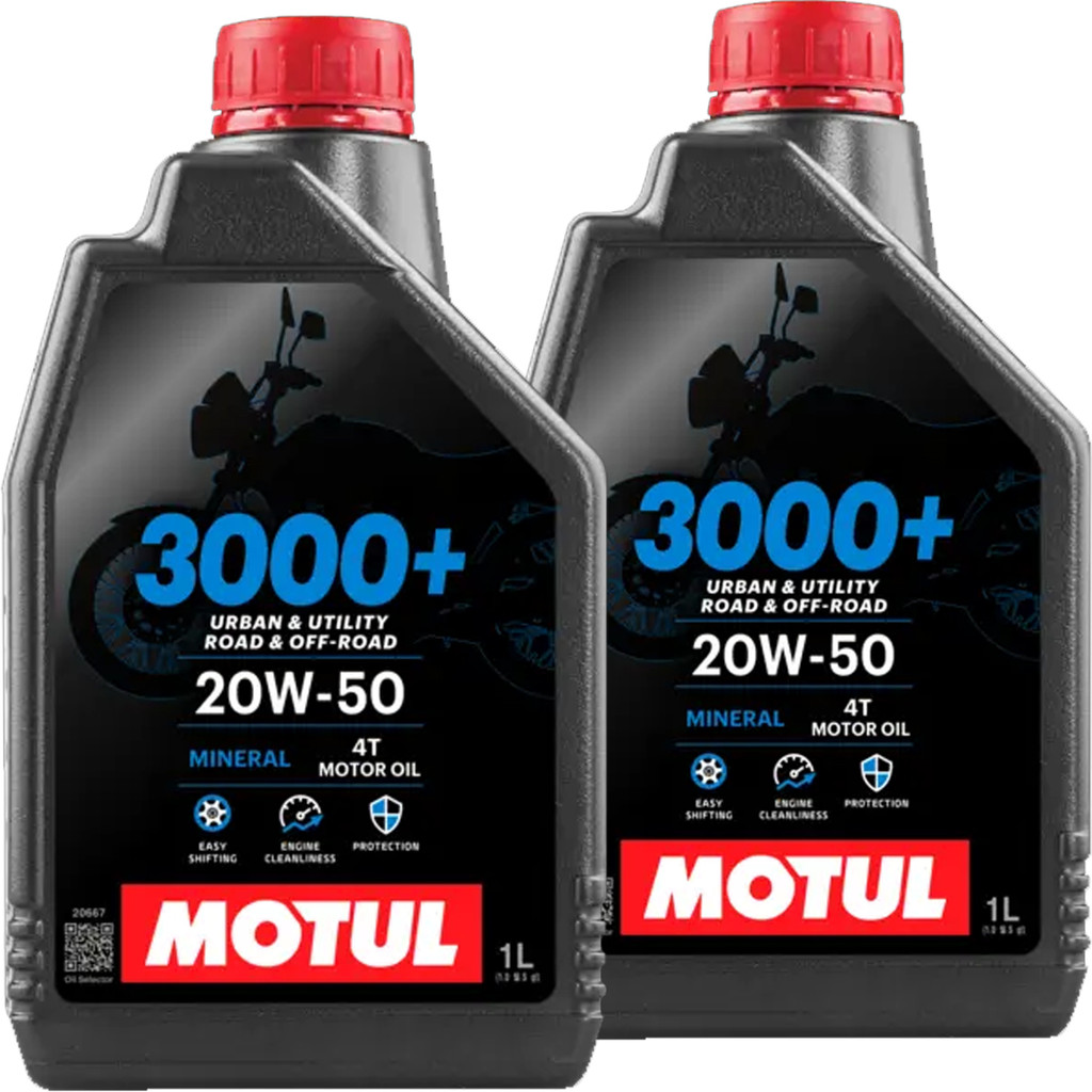 Kit 2 Litros De Óleo Lubrificante Motor Moto Motul 3000+ 20W50 4T