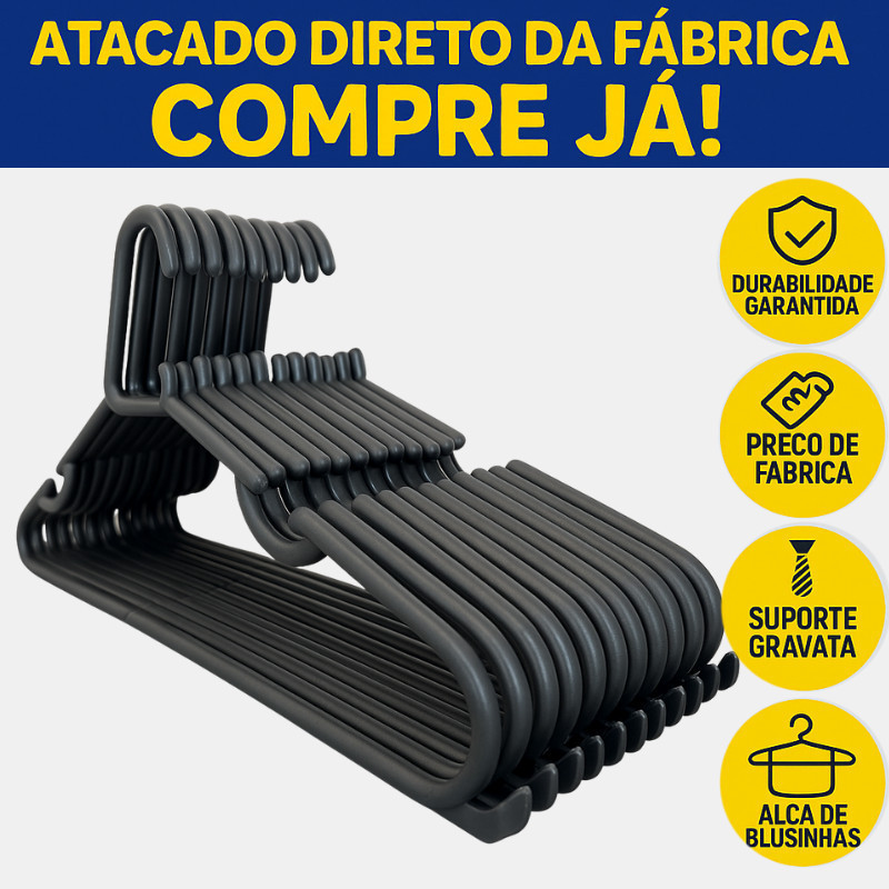 100 Cabides Reforçados 42cm Adulto | Direto da Fábrica | Envio Rápido 24h | Lavanderia | Cabide em Oferta na Shopee