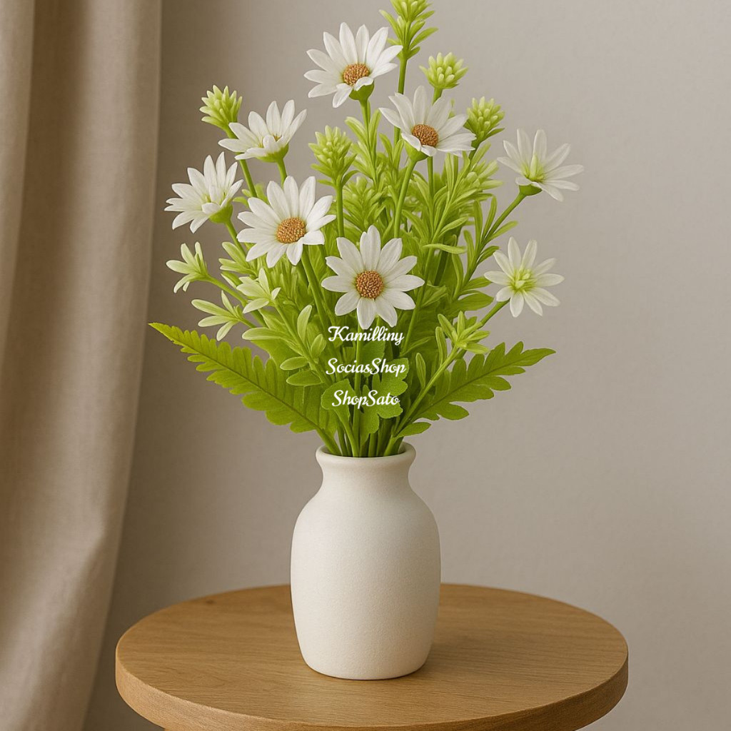 Buquê Margaridas Brancas 15 Flores Para Arranjos Folhagem Artificial em Oferta na Shopee