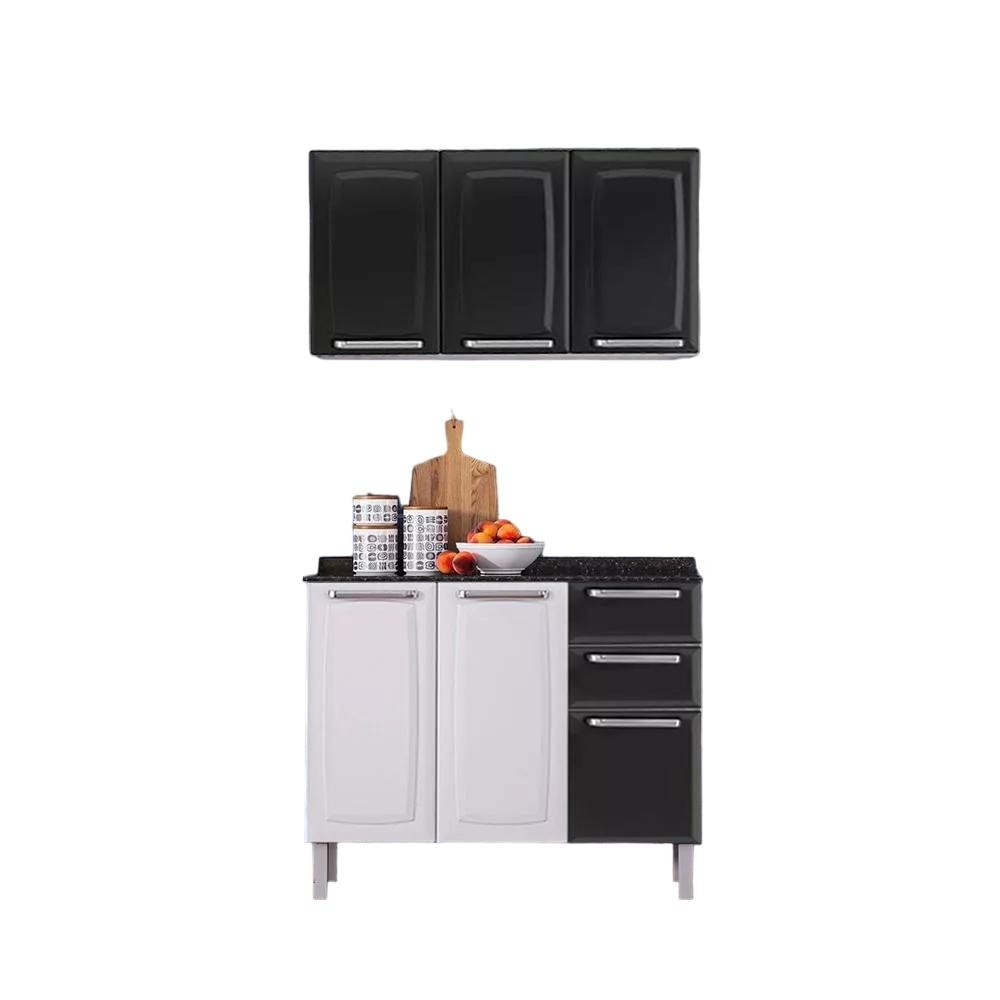 Kit Balcão 3 Portas 2 Gavetas Preto com Armário Aéreo 3 Portas Preto Itatiaia Luce em Oferta na Shopee